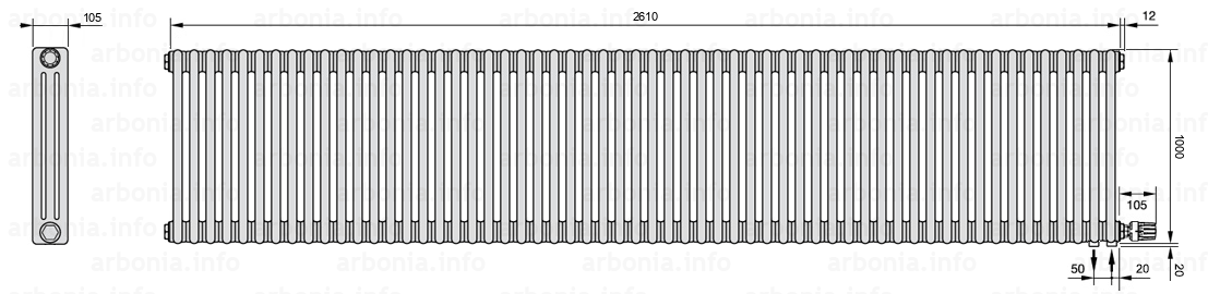 Схема (чертеж) Радиатор Arbonia 3100/58 №89 твн
